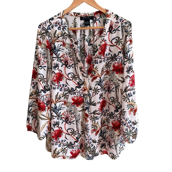FAITH & Zoe Womens Kamran Split Neck Floral Blouse WOMEN'S Size 1X Feminine - Picture 2 of 11
